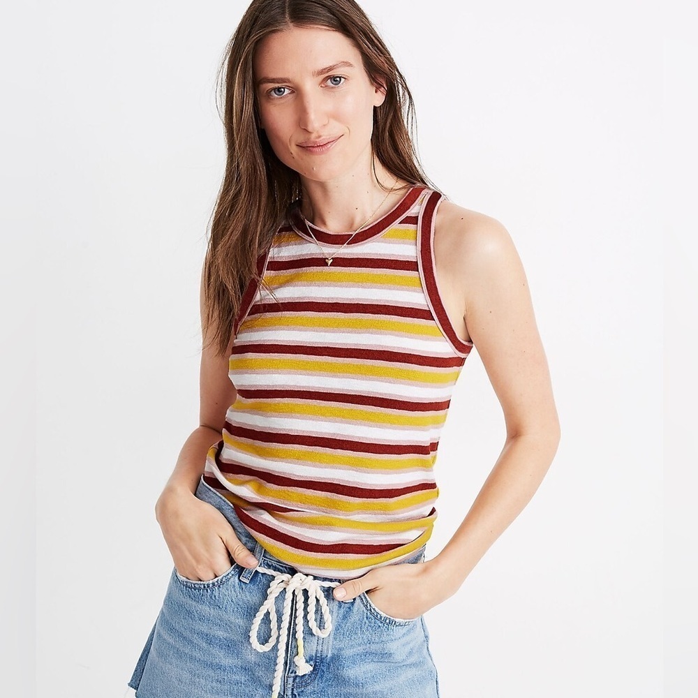 Madewell Westville Stripe Tank Staple Summer Vacation Casual Warm Neutral XXS